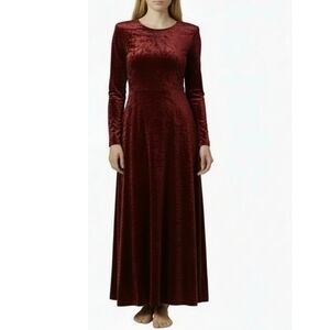 Vintage 90's Y2K Velvet Maxi Dress Size 14 Burgundy Boho Cottagecore Whimsigoth